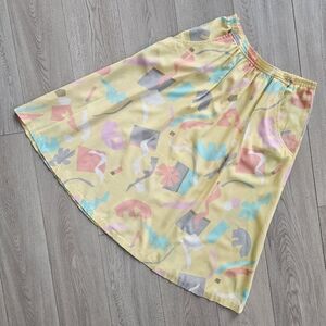 Vintage 90s Kay Silver‎ Pastel Abstract Print Cotton Midi A-Line Art Print Skirt